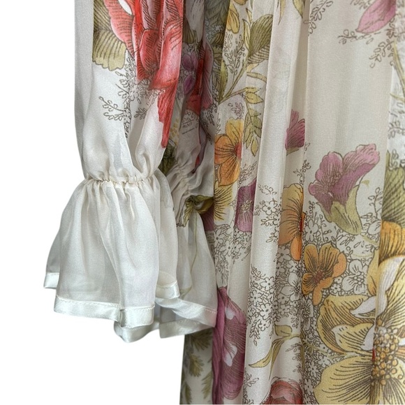J Peterman Chiffon Ruffle Dress 12 Floral Feminine Tiered Empire Waist Romantic - Picture 8 of 15